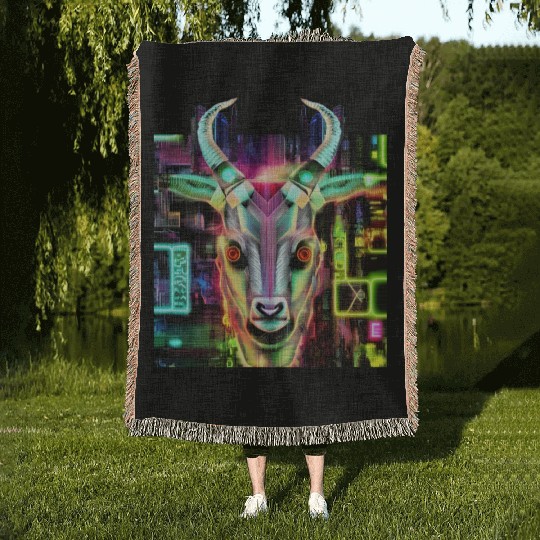 Neon Baphomet Woven Blankets