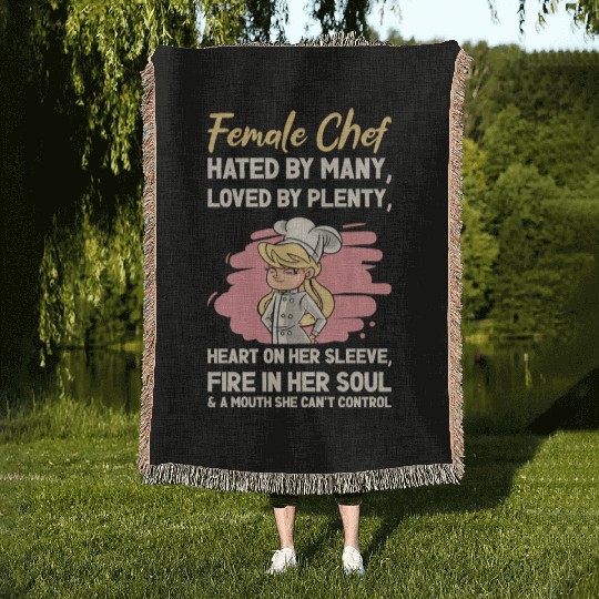 Female Chef Cooking Meals Food Lover Woven Blankets