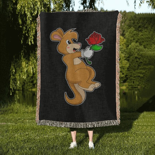 Kangaroo With Flower Woven Blankets