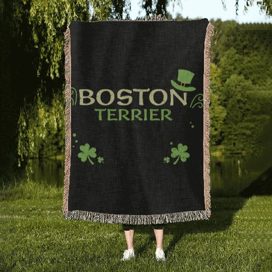 Boston Terrier - St. Patrick's Day Woven Blankets