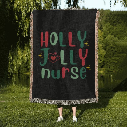 HOLLY JOLLY NURSE 3 Woven Blankets