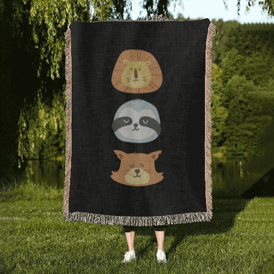 Lion, Sloth and Weasel Woven Blankets