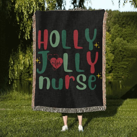 HOLLY JOLLY NURSE6 Woven Blankets