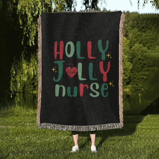 HOLLY JOLLY NURSE Woven Blankets