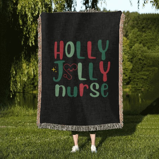 HOLLY JOLLY NURSE Woven Blankets