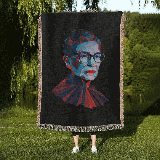 Ruth Bader Ginsburg low polygon design red blue Woven Blankets