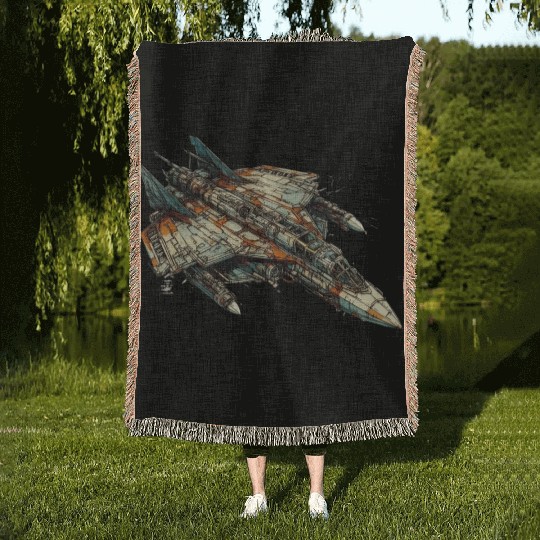 Sci fi FIghter jet Woven Blankets