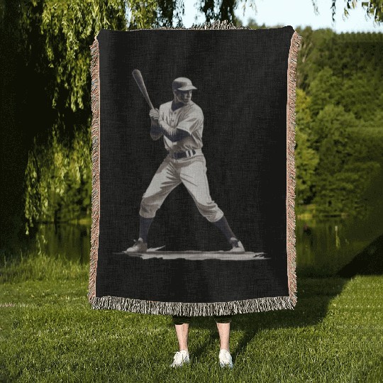 Baseball Player With Baseball Bat Woven Blankets