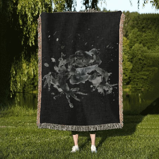 Frog Sumie painting Japanese art style Woven Blankets