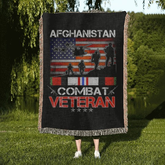 afghanistan combat veteran us veteran military Woven Blankets