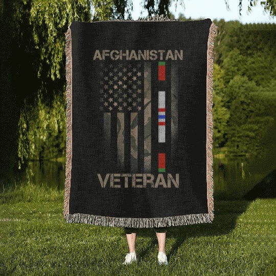 Afghanistan Veteran American US Flag Proud Army Mi Woven Blankets