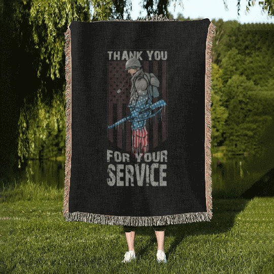 Thank You For Your Service Veteran US Flag Veteran Woven Blankets