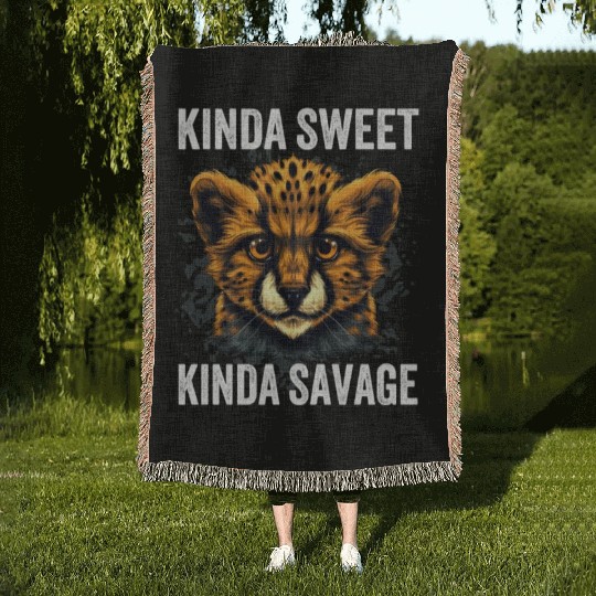 Kinda Sweet Kinda Savage Cute Cheetah Woven Blankets