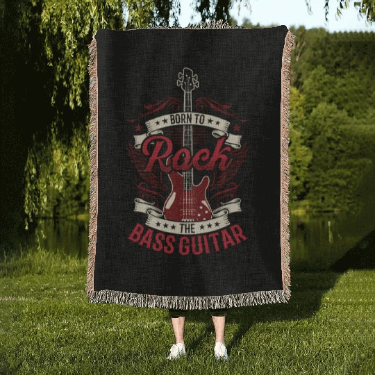 Born To Rock The Bass Guitar Music Musician Band Woven Blankets