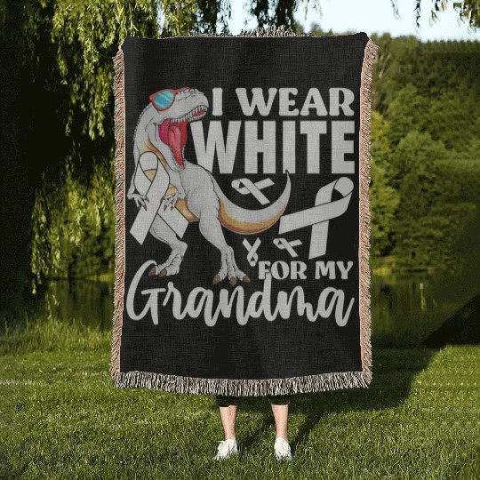 I Wear White For My Grandma Lung Cancer Awareness Woven Blankets