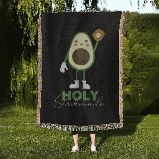 Holy Strikeamole Baseball Softball Avocado Woven Blankets