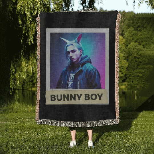 Bunny Boy Card Design Woven Blankets