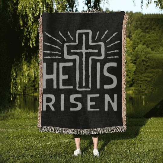 Christian Cross Easter He is Risen Woven Blankets
