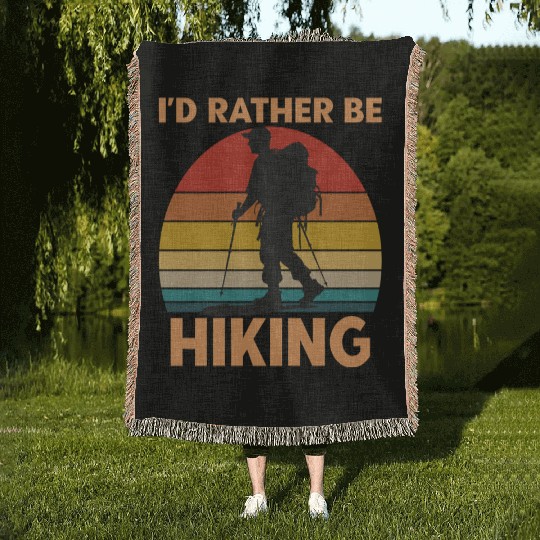 Male Hiker Id Rather Be Hiking Woven Blankets