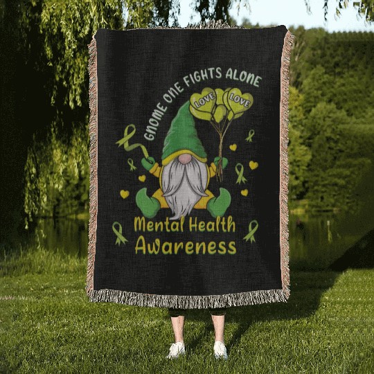 Gnomes May Green Mental Health Awareness Month Woven Blankets