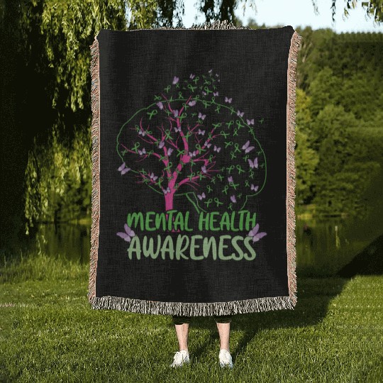 Mental Health Awareness Month May Green Woven Blankets