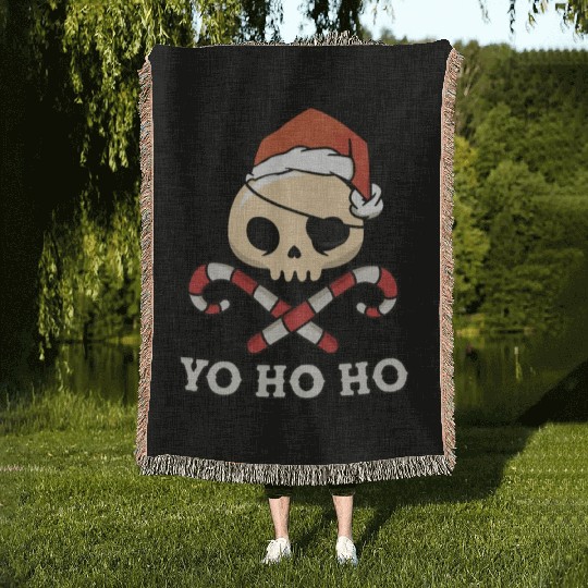 Santa Pirate Funny Christmas - Yo Ho Ho, Pirate Woven Blankets