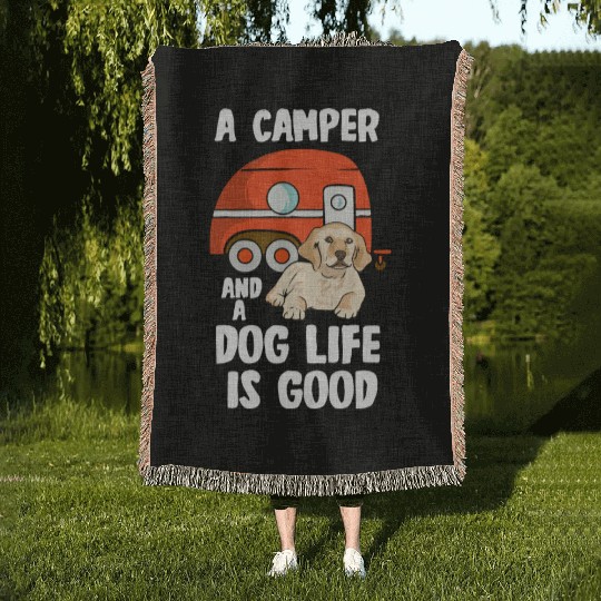Dog Lover Camping Animal Camper Outdoors Woven Blankets