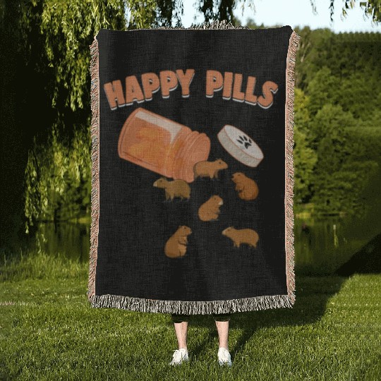 Happy Pills Capybara Funny Capibara Lover Humor Woven Blankets