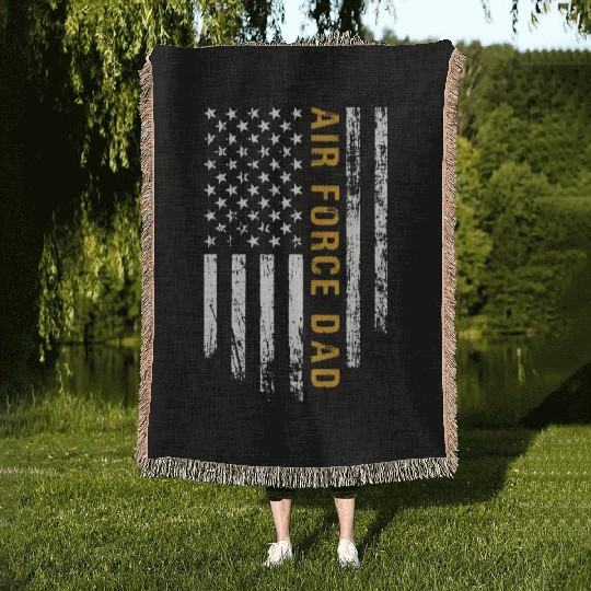 USA Flag Air Force Dad PILOT Woven Blankets