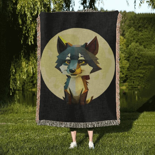 Wolf howling at the moon graphic Woven Blankets
