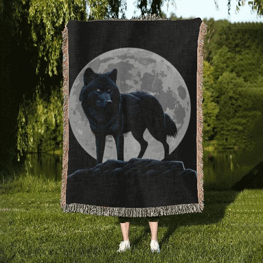 Wolf howling at the moon graphic Woven Blankets