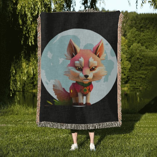 Wolf howling at the moon graphic Woven Blankets