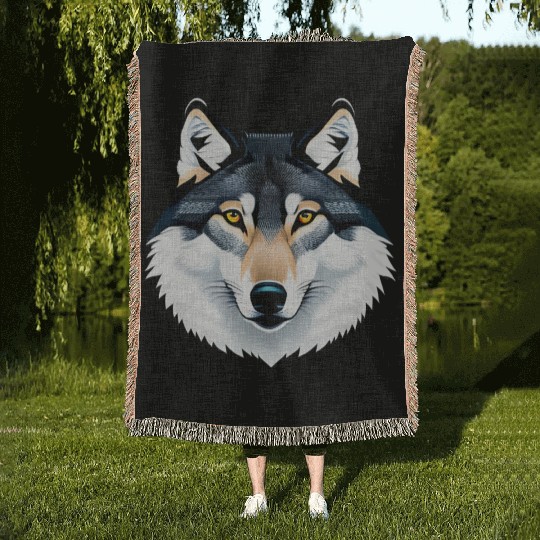 Wolf howling at the moon graphic Woven Blankets
