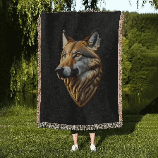 Brown Wolf Graphic Woven Blankets