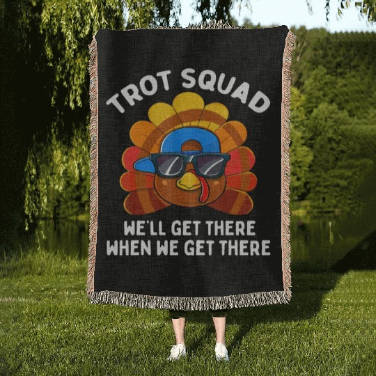 Turkey Trot Squad Funny Thanksgiving Running Costu Woven Blankets