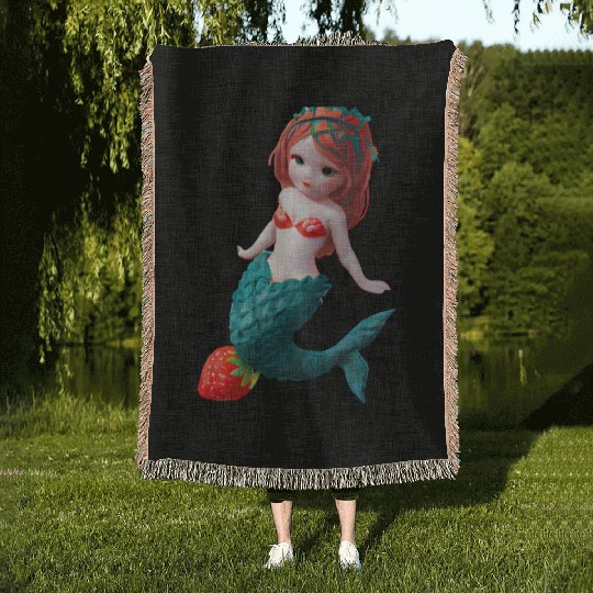 Strawberry mermaid Woven Blankets