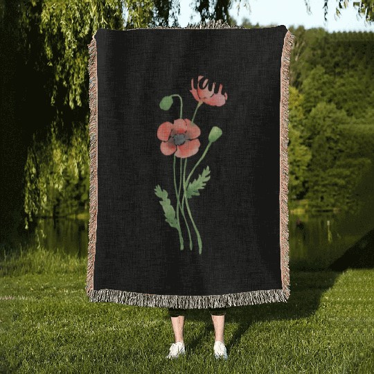 Bee a wildflower, poppies Woven Blankets