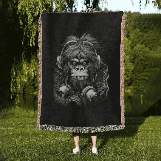 Black and white gorillas, Digital Illustration, Woven Blankets
