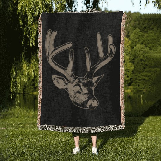 beige deer head Woven Blankets