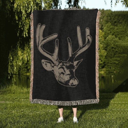beige deer head Woven Blankets