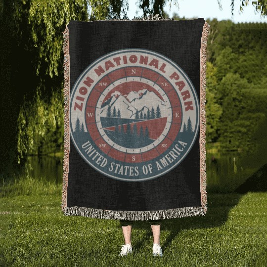 Zion National Park United States Vintage Hiking Woven Blankets