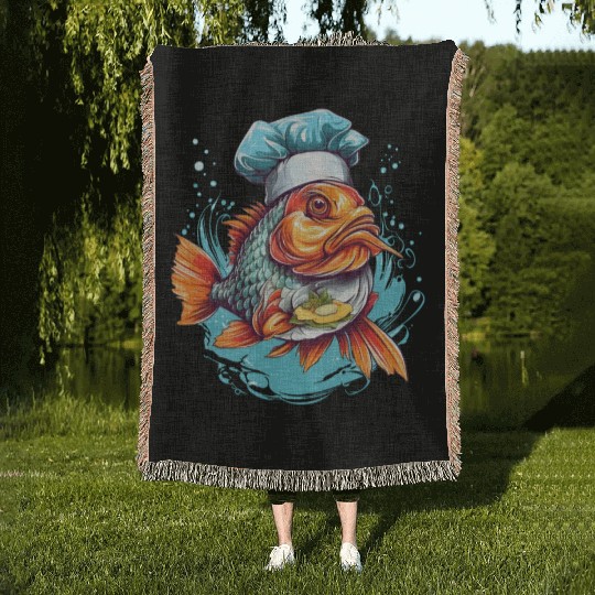 Awesome Culinary Fish Chef Cooking Kitchen Humor Woven Blankets