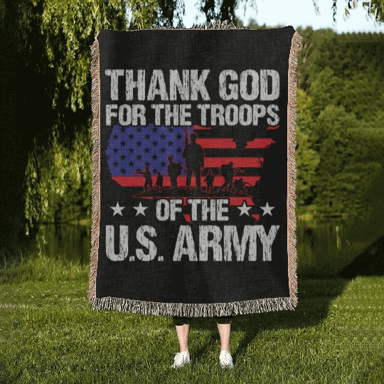 Soldier thank god for troops of us army military Woven Blankets