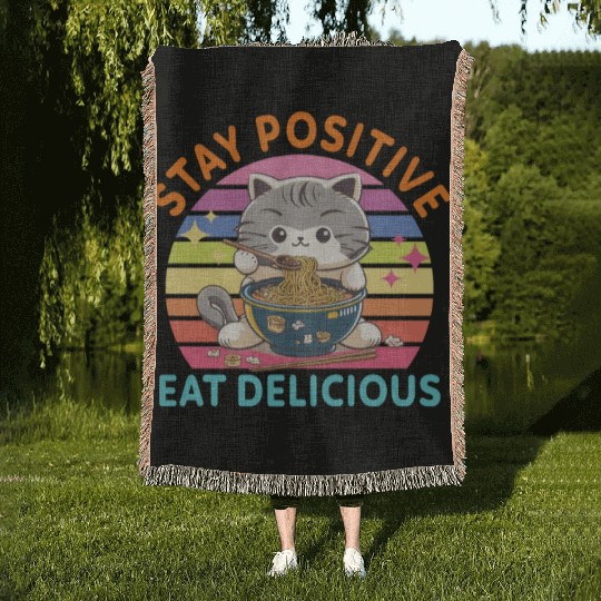 Stay positive Eat delicious Japanese Style Woven Blankets