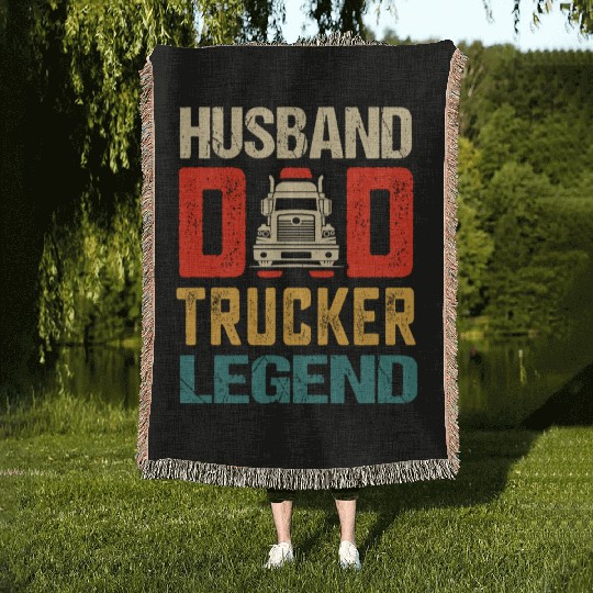 Husband Dad Trucker Legend Truck Driver Woven Blankets