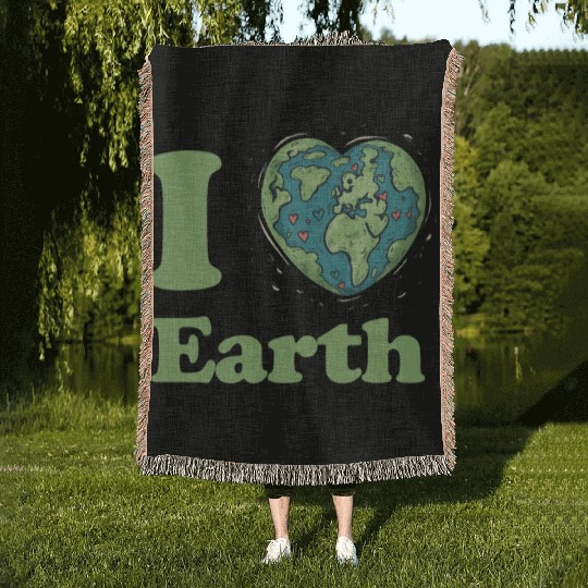 I Love Earth Design. Cute Earth Day Environmental Woven Blankets