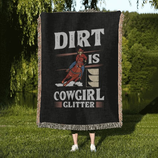 Dirt Barrel Racing Horse Cowgirl Glitter yellow Woven Blankets