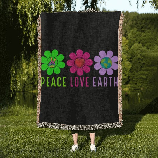 Peace Love Earth, Peace Love People Earth Day Woven Blankets