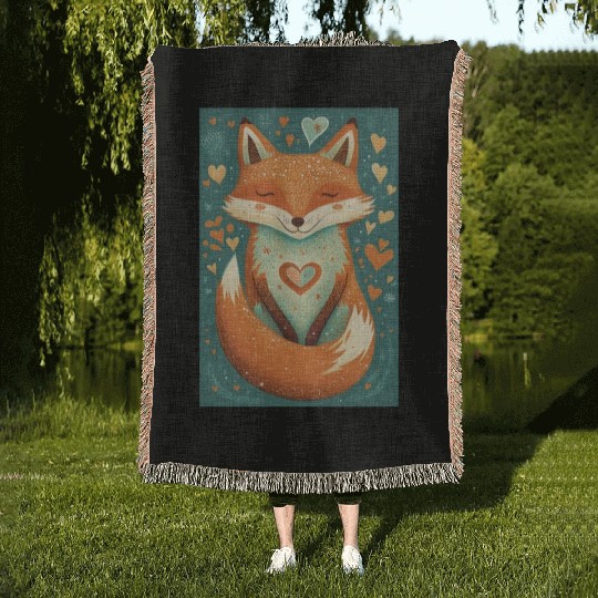 fox forest animals love heart nature animal kid Woven Blankets