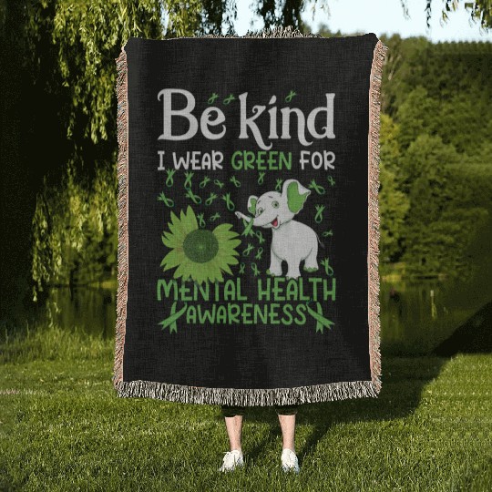 In May Green For Mental Health Awareness Month Woven Blankets